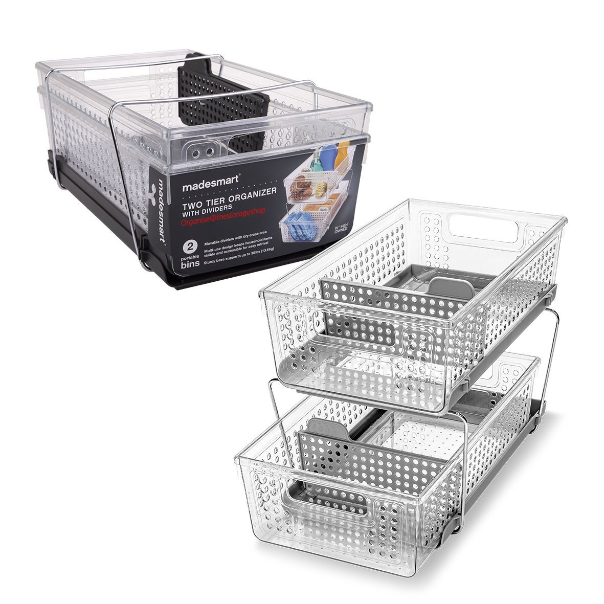 Madesmart Two Level Storage Baskets With Dividers Clear Granite (DL4505) -  Organise at The Storage Shop