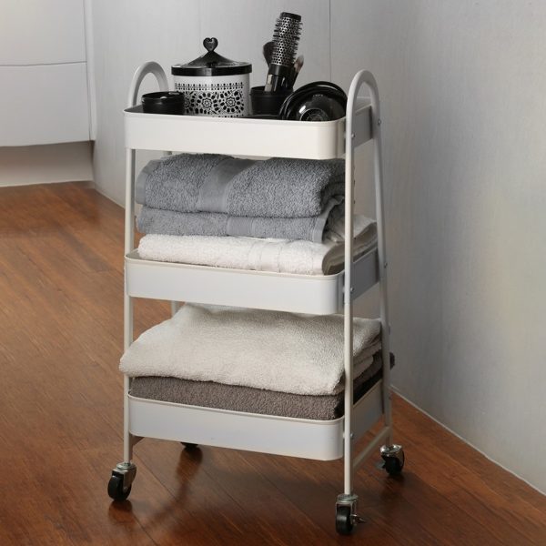 3 Tier Metal Tray Trolley WHITE (8994)