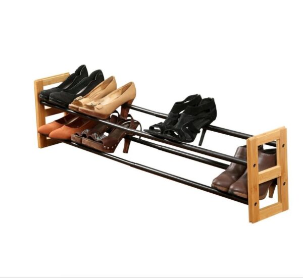 2 Tier Expandable Bamboo Shoe Rack Black (9730)