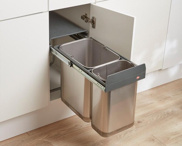 Wesco 30L (1 x 20L + 1 x 10L) Hand Pull Waste Bin in Stainless Steel. (W30SS)