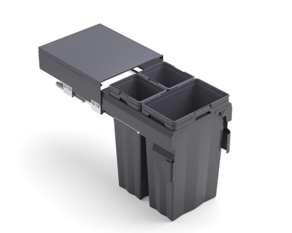 Kia Ora VITA 69L (2x16L+37L) Kitchen Bin in Dark Grey. To suit 450mm cabinet K69450 - Image 4