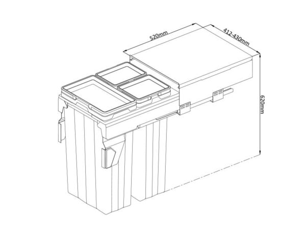 Kia Ora VITA 69L (2x16L+37L) Kitchen Bin in Dark Grey. To suit 450mm cabinet K69450 - Image 2