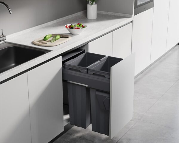 Kia Ora VITA 74L (2x37L) Kitchen Bin in Dark Grey. To suit 500mm cabinet K74 - Image 2
