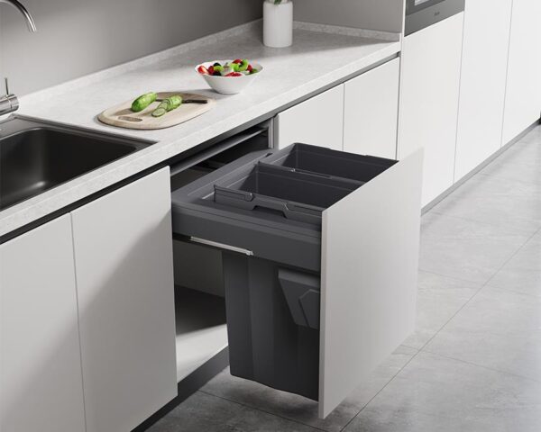 Kia Ora VITA 74L (2x37L) Kitchen Bin in Dark Grey. To suit 600mm cabinet K74SIDE - Image 2
