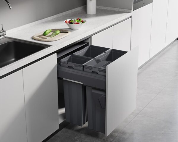 Kia Ora VITA 94L (2x16L+2x31L) Kitchen Bin in Dark Grey. To suit 600mm cabinet - Image 3
