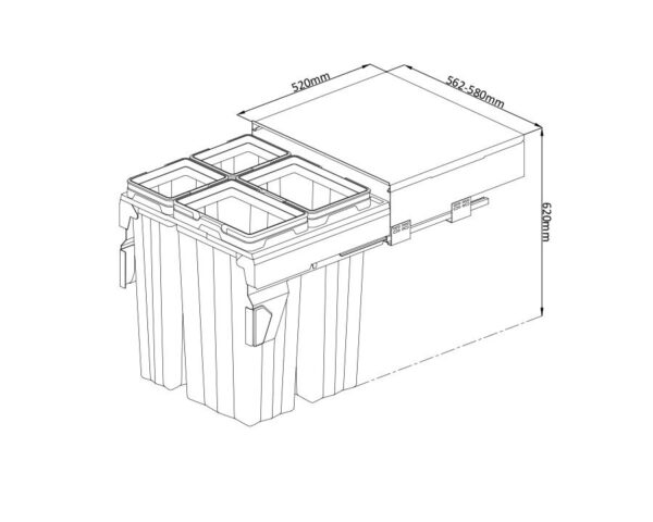 Kia Ora VITA 94L (2x16L+2x31L) Kitchen Bin in Dark Grey. To suit 600mm cabinet - Image 4