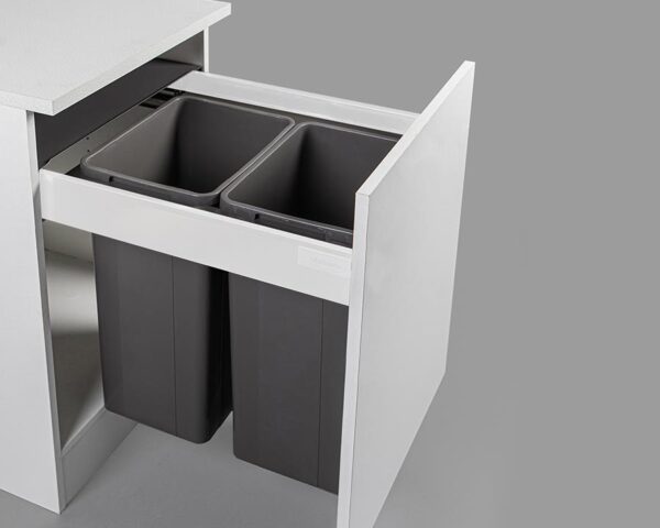 Wesco 64L (2x32L) Pull Boy Z Waste Bin in Orion Grey. Overall carcase width: 500mm. To suit Blum TANDEMBOX antaro (WB0209A9PB)