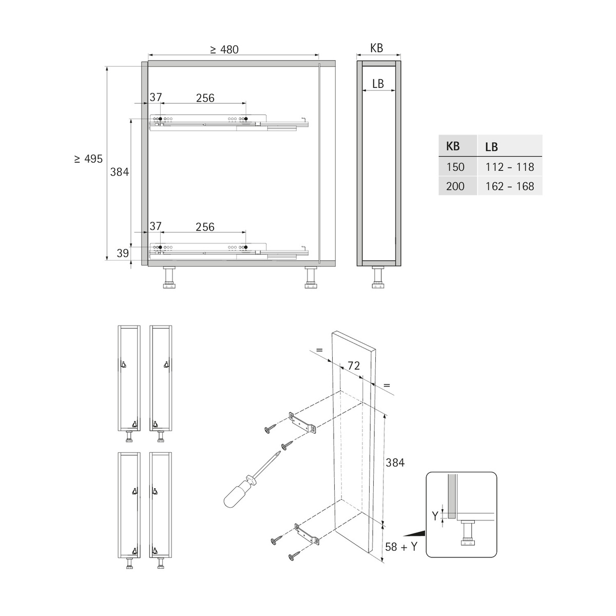 Lario 200 pull-out unit, cabinet body width 150, 2-tier, anthracite - Image 4