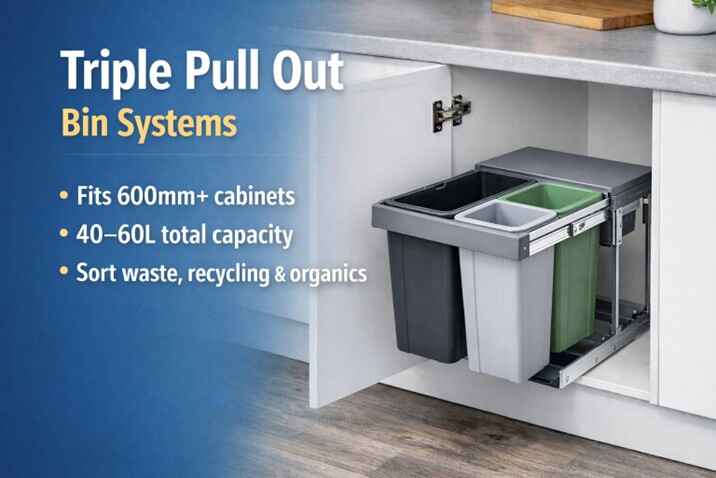 Triple Pull Out Kitchen Bin 